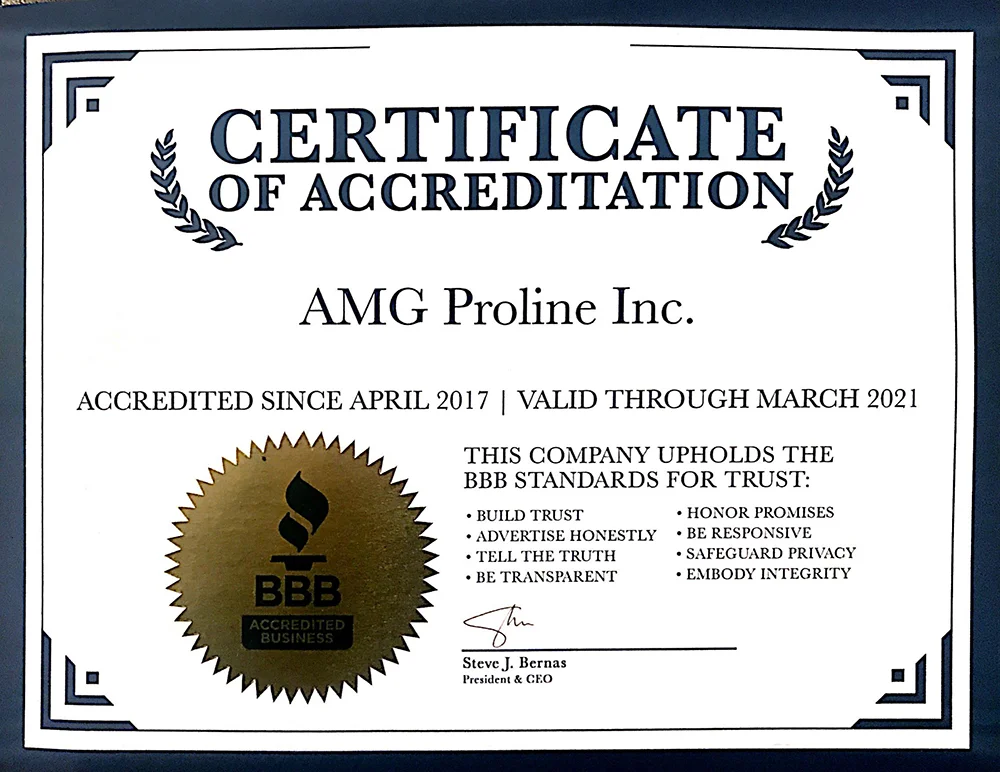 AMG Proline BBB Certificate of Accreditation