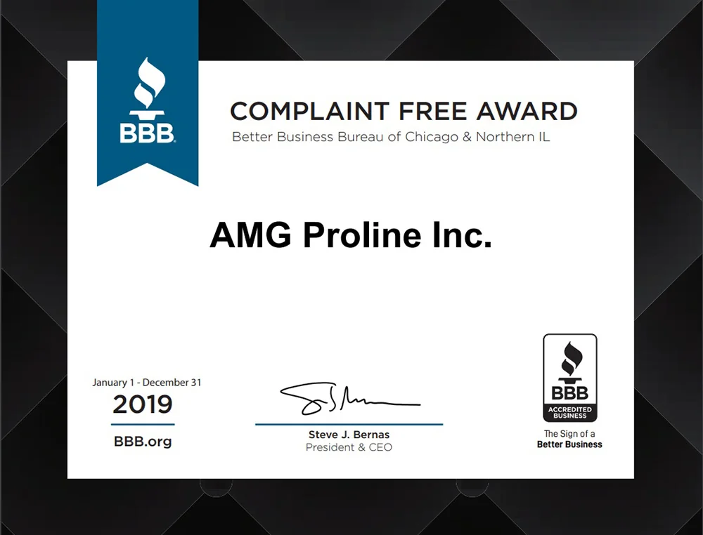 AMG Proline BBB Complaint Free Award