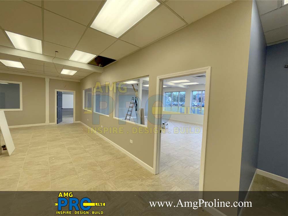 Office remodeling Chicago contractor installing partition walls in a commercial space